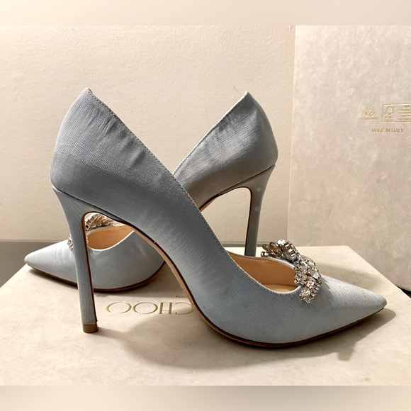 Jimmy Choo Romy 100 “Something Blue” Bridal Crystal Tiara Sz 35 Dust Bag Box - Picture 14 of 15